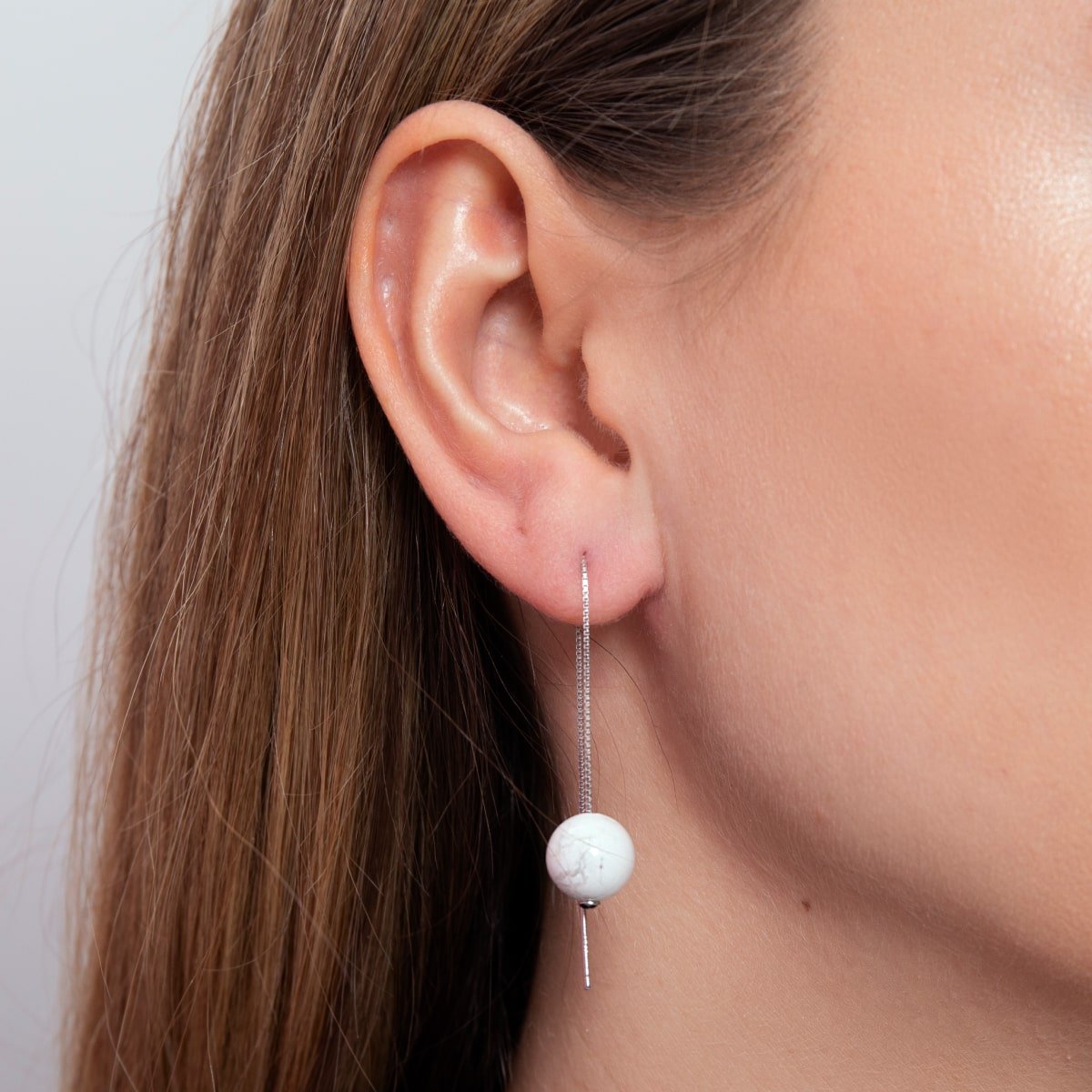 Howlite | .925 Sterling Silver | Gemstone Chain Drop Threader Earrings